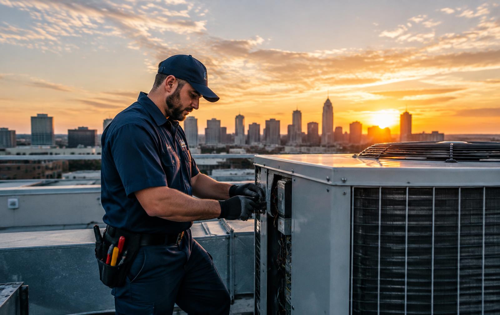 Coltech technician servicing an air conditioning unit